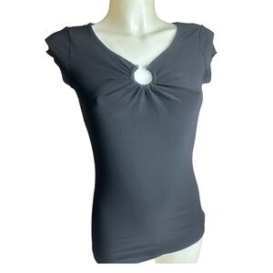 White House Black Market Black Cap-Sleeve Ring-Front Tee